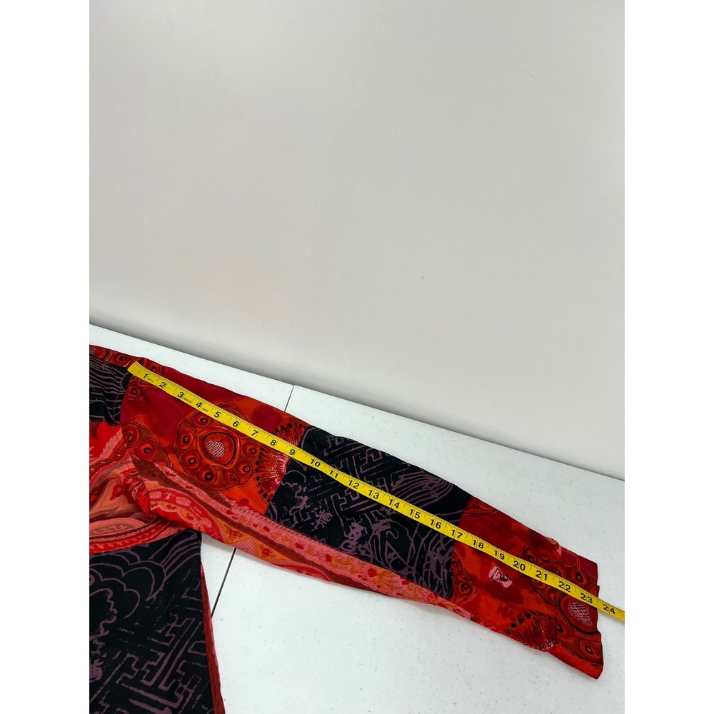 Chicos Womens Size 1 US M Silk Patchwork Paisley Button Down Shirt Red Black - Picture 9 of 11